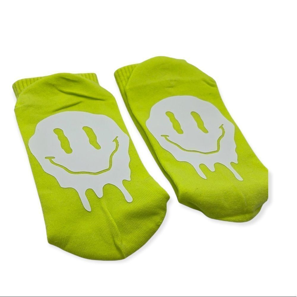 NWT Wool + Pepper Co. Neon Melting smiley Face on bottom of sock Crew Socks